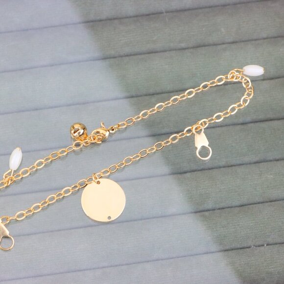 "Rose Gold Anklet with Pearl Beads & Round Charm, XPAL1172 - Picture 12 of 12